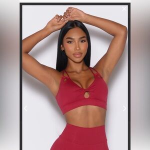 Bombshell Sportswear Twist Maroon Sports Bra, Size Small